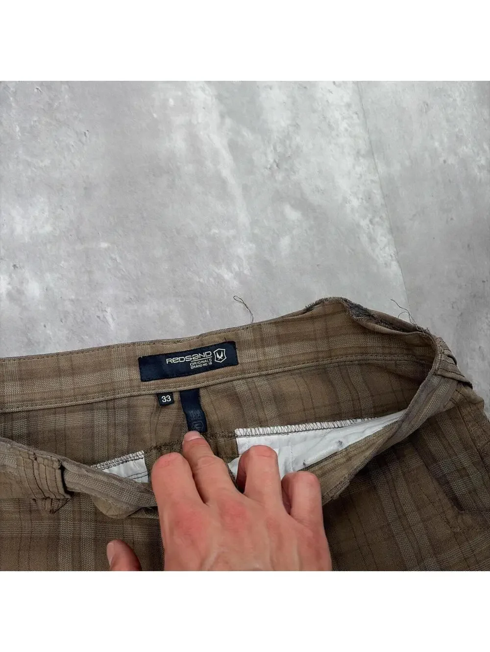 Y2K Brown Redsand Surf Grunge Plaid Baggy Distressed Skater Shorts